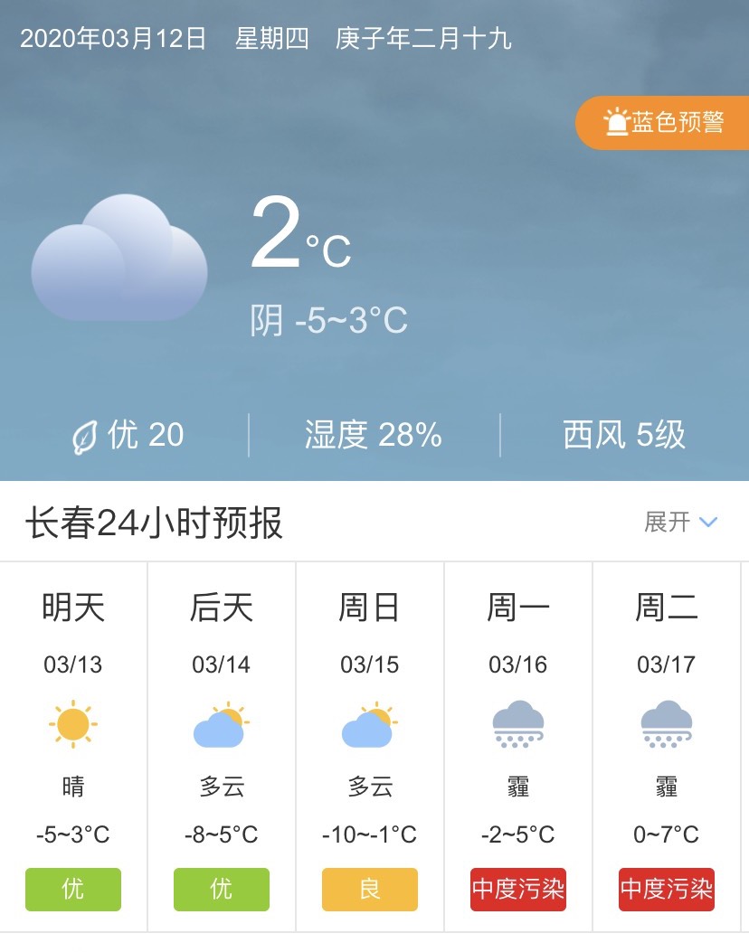 吉林长春明天3月13日起未来五天天气预报