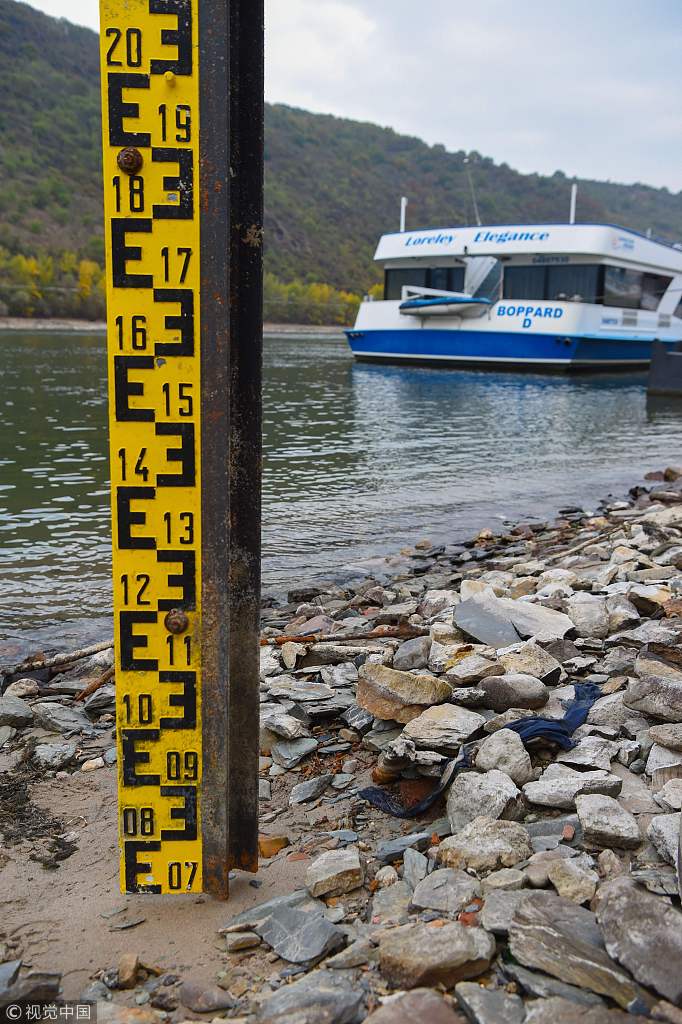 德国莱茵河水位因干旱降至历史新低 船舶为防搁浅暂停营运