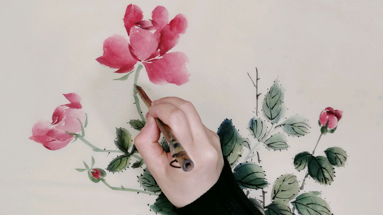 国画教程——写意月季花的画法