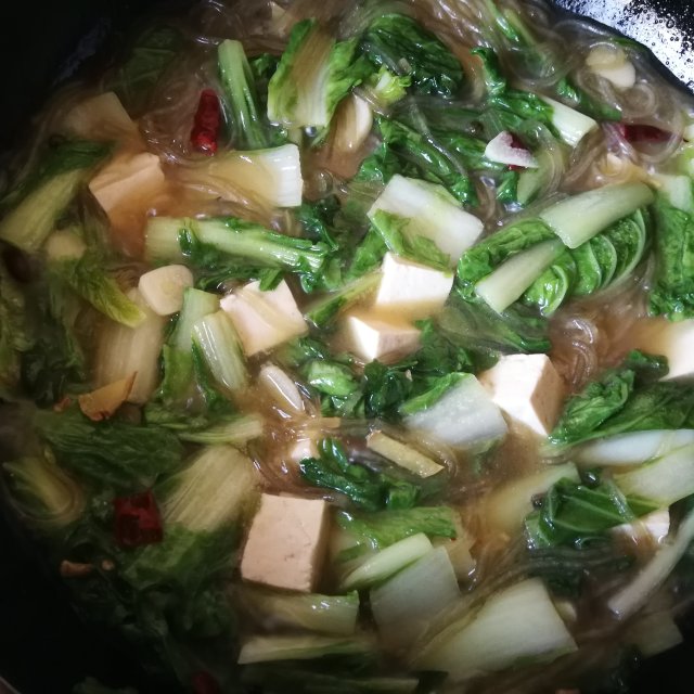 小白菜豆腐炖粉条,家常做法,非常好吃,顿顿都想吃