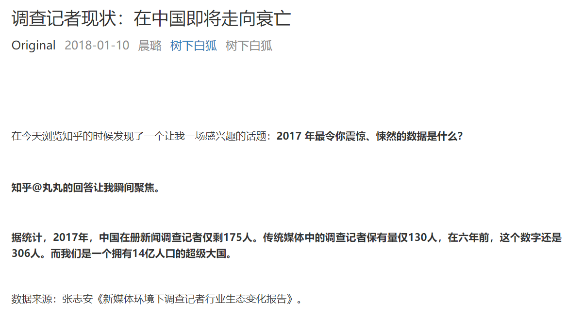 「调查记者」这一职业在中国的衰亡