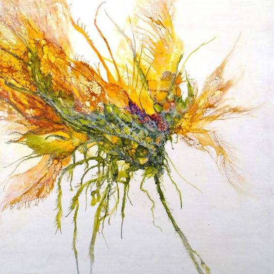 泼墨肌理效果的植物抽象画