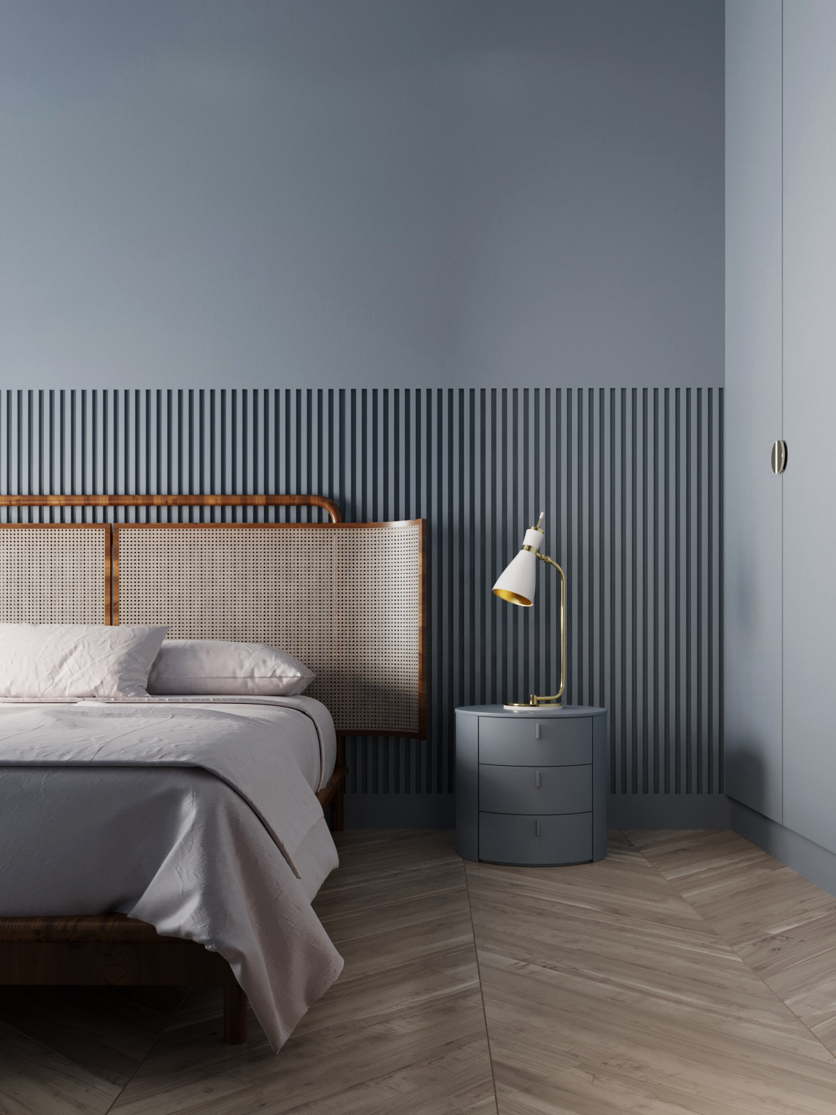 ▼ 木饰面也是当下拿来做半墙的流行材质之一,常用来打造极简主义的家