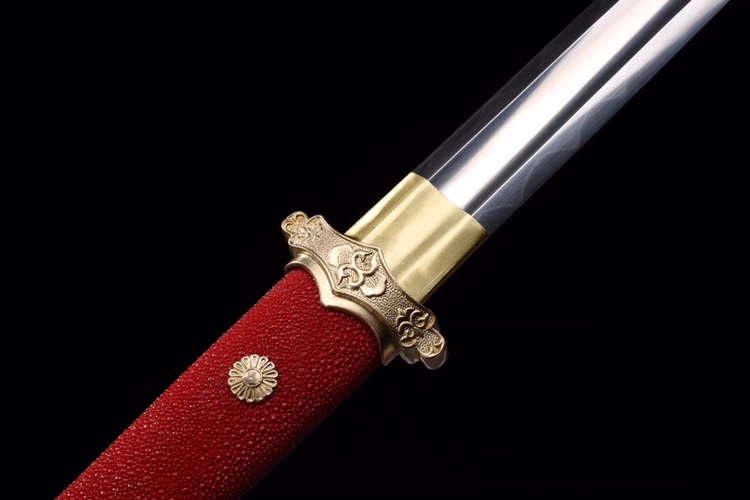 铜装野生鱼皮凹槽双刃t10唐刀