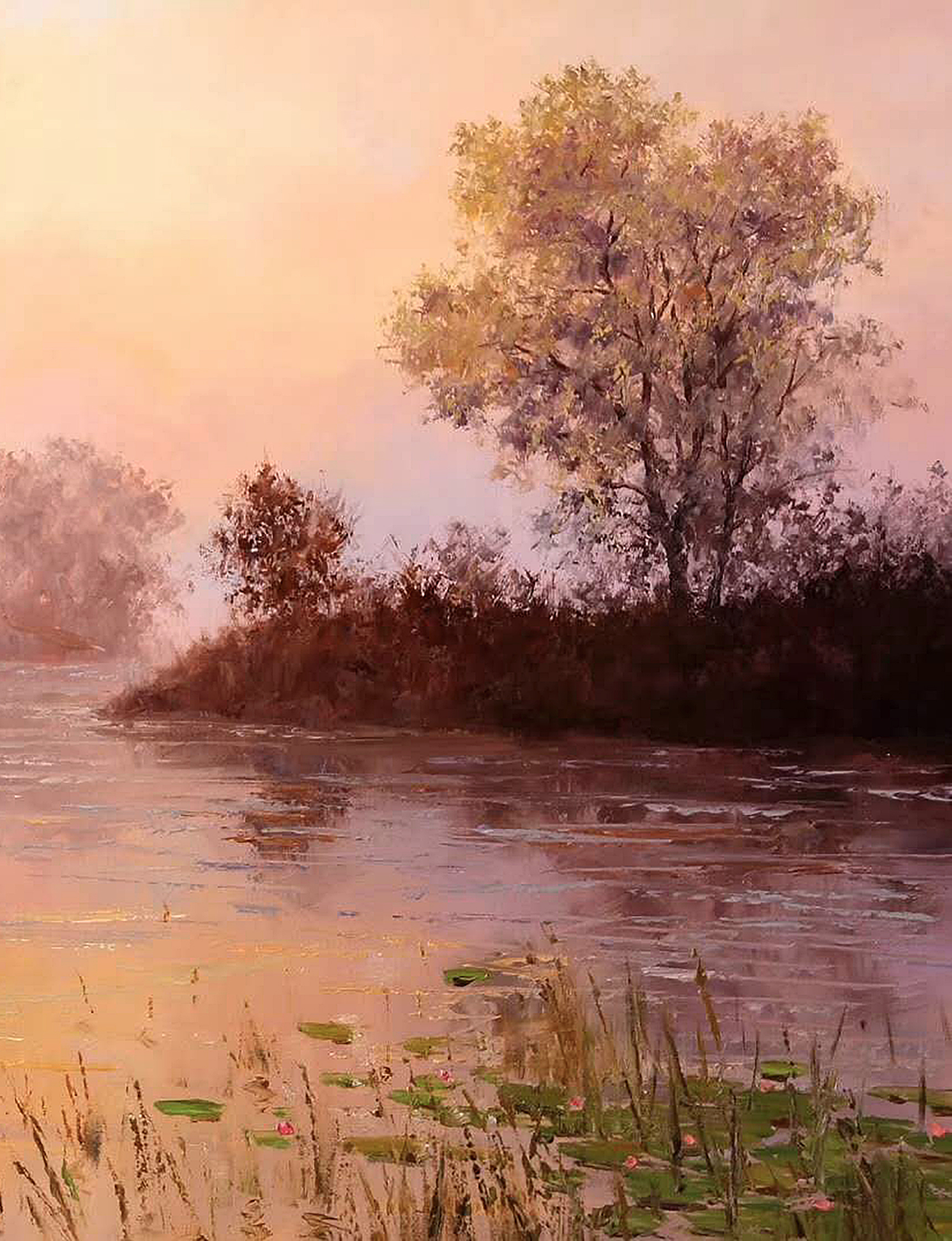 油画《落霞》局部细节图.