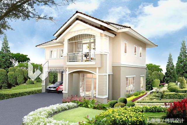 农村宅基地爱建两层小洋房,8款自建房外观图,门廊空间过度自然