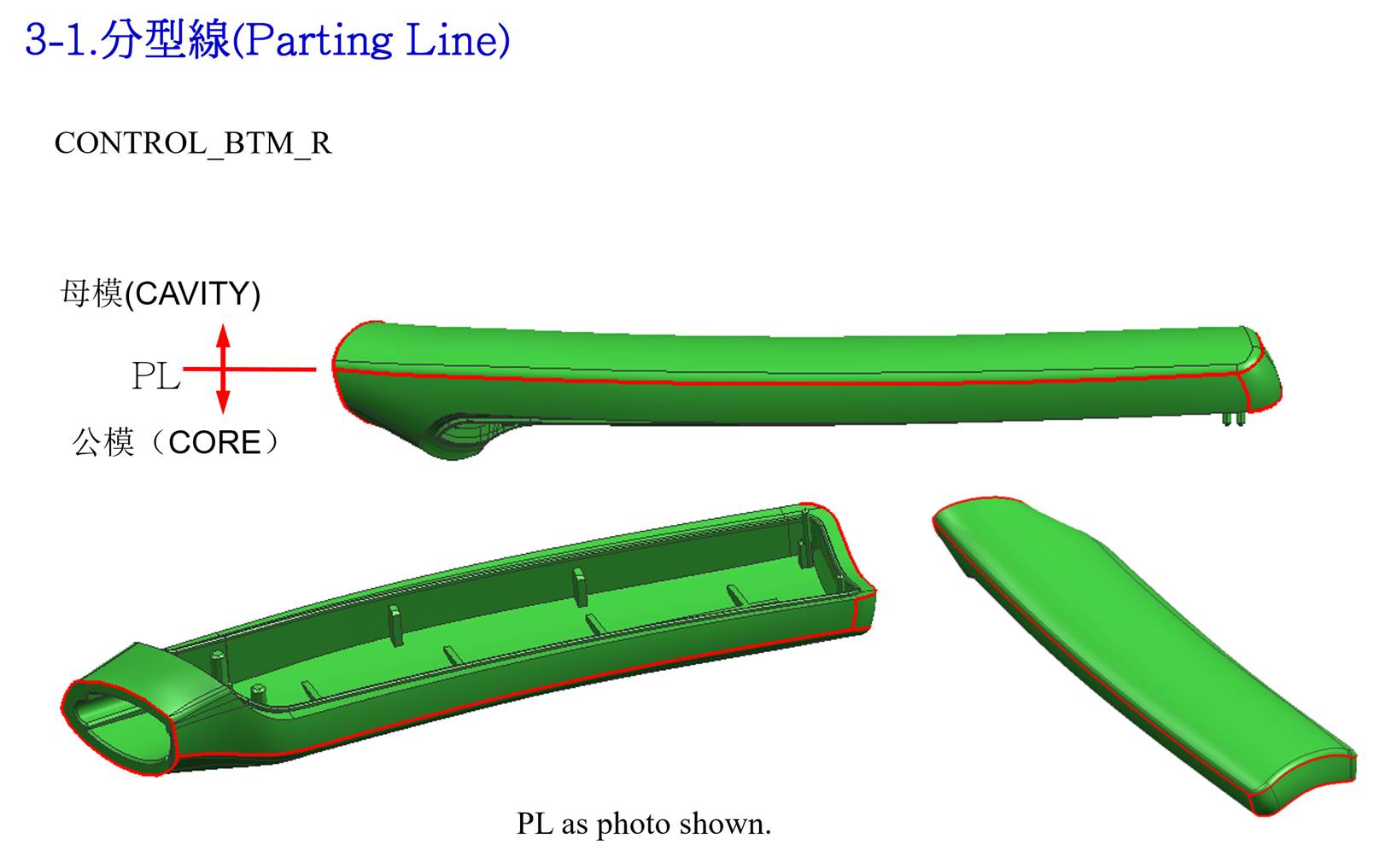 这一页的分型线主要描述了前后模的分型.