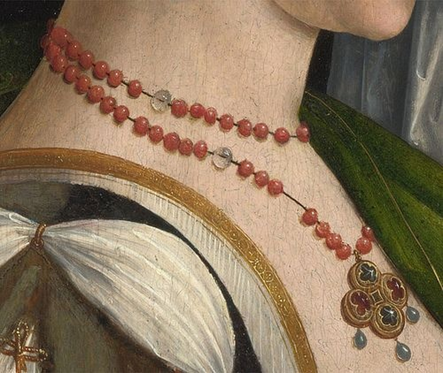 油画中的瑰宝——项链,女人颈间的光华,既能修饰颈部的线条,配上吊坠