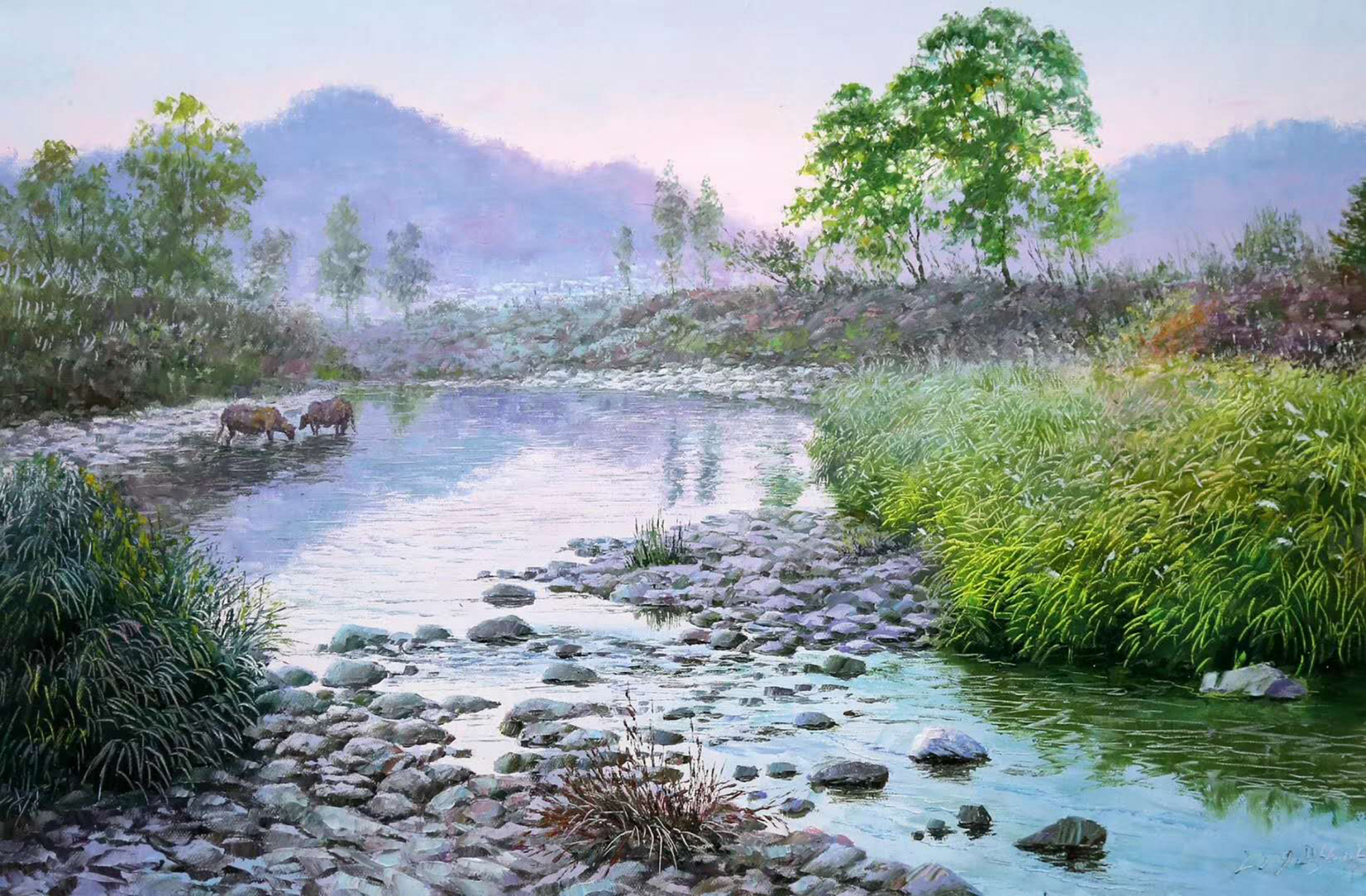 油画风景,河边风光