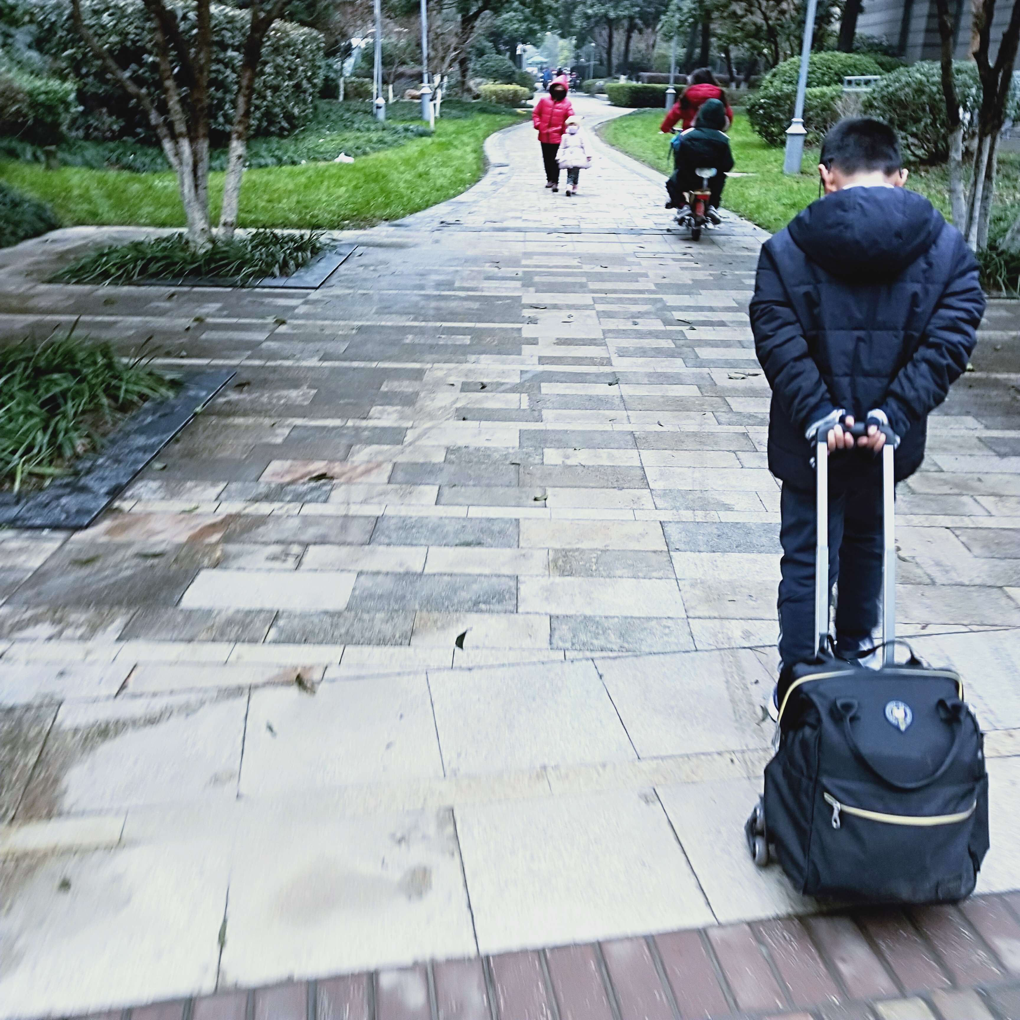 拖着行李箱去上学