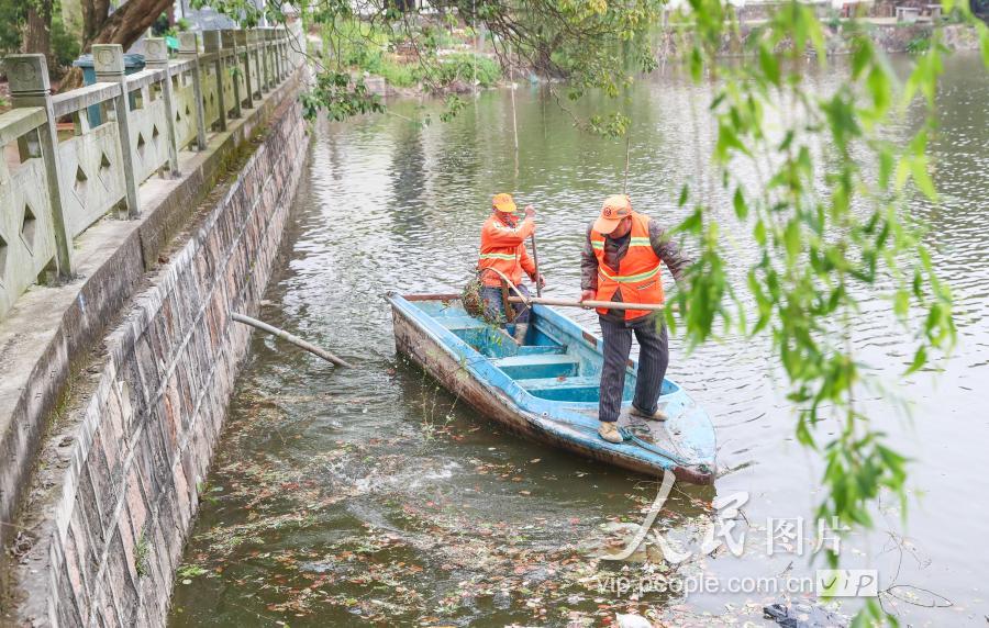 2019年4月10日,浙江省德清县洛舍镇东衡村,一艘保洁船正在河道巡航