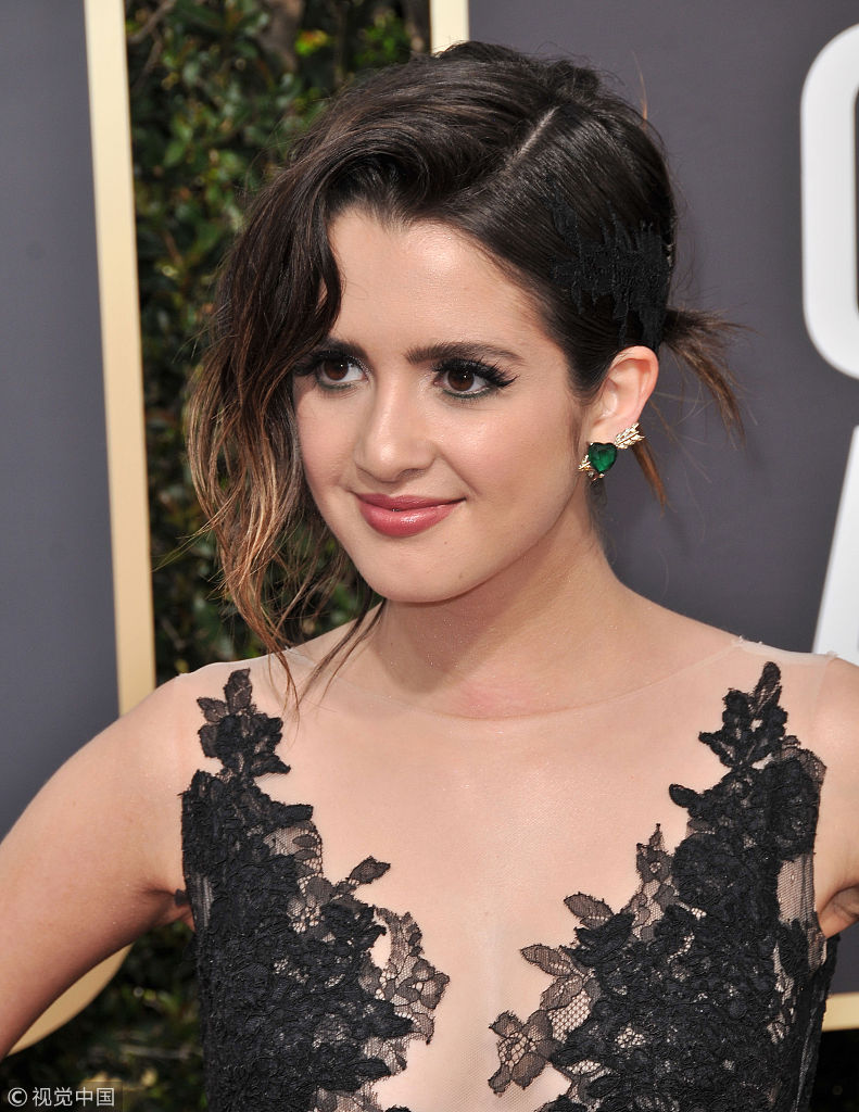 第75届金球奖:劳拉·马兰洛黑色雕花蕾丝晚礼服 霸气性感