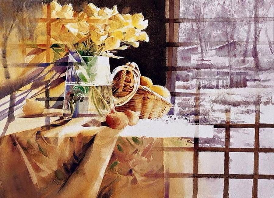 水彩画:精致的静物花卉作品-艺术家you mee park