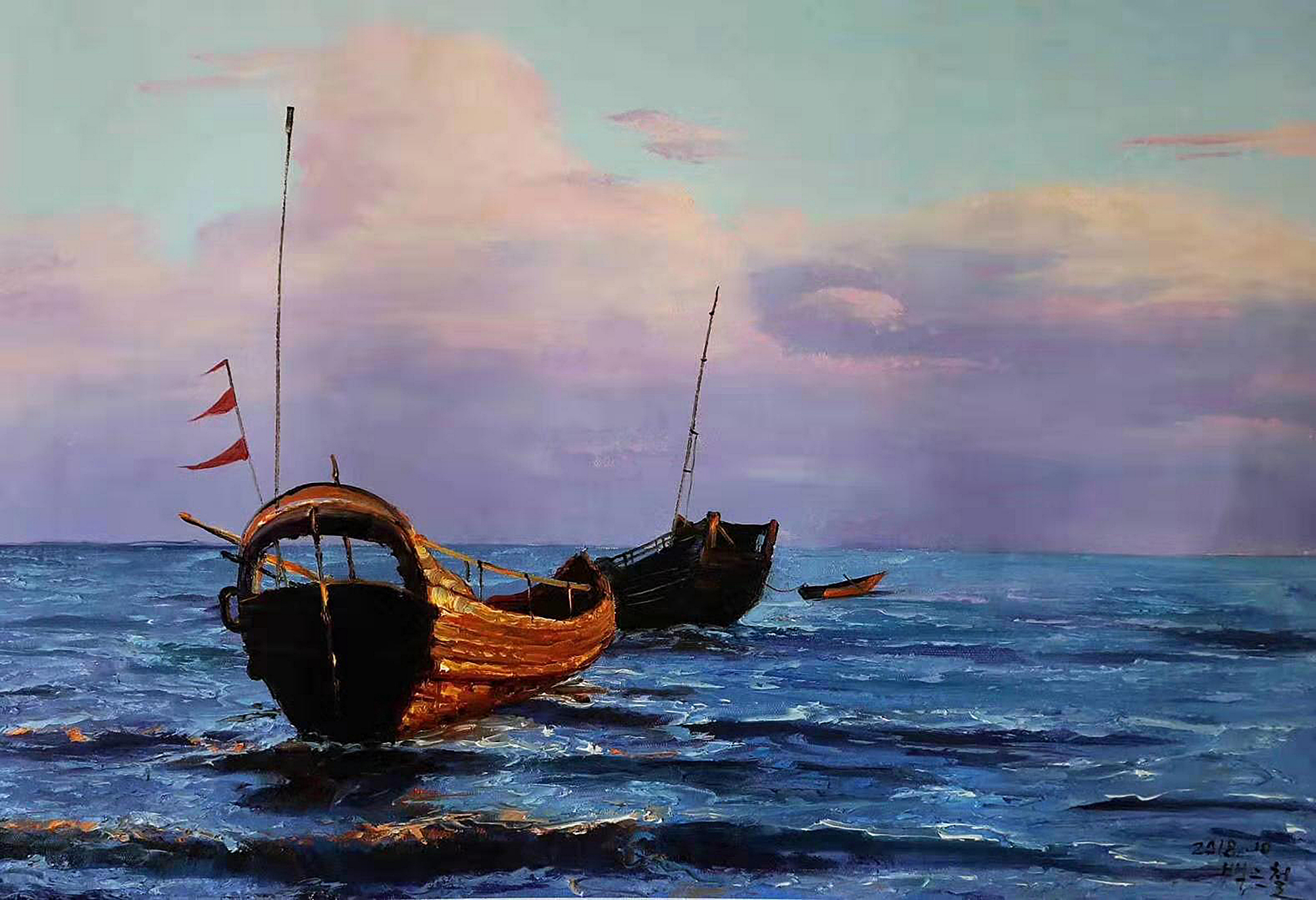 油画里的船,风景画