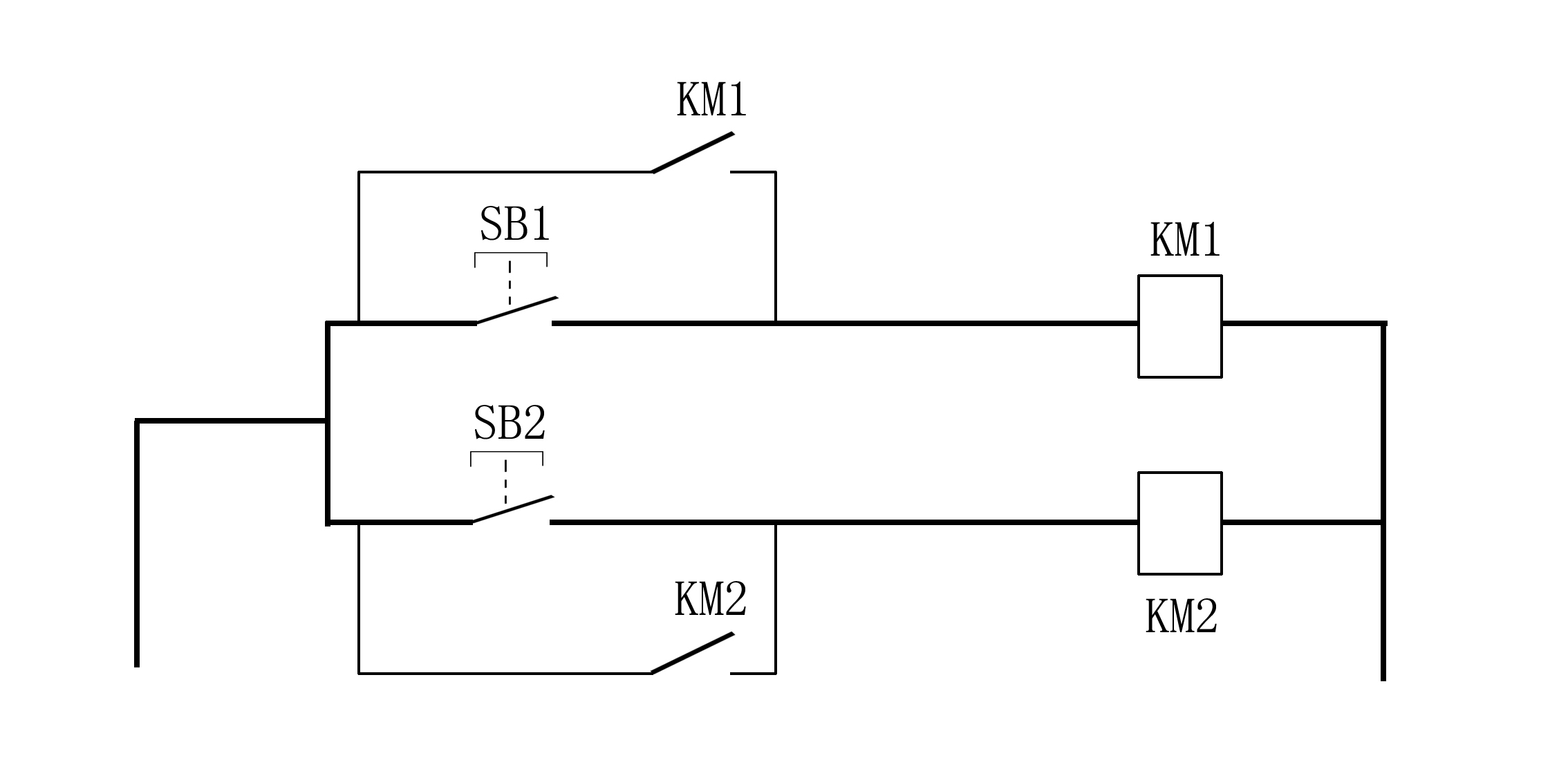 然后再把各回路的接触器常闭触点接到另一个回路中,与按钮串联——甲