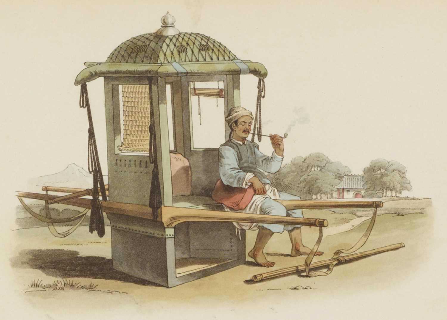 轿夫:主人不出行的时候,轿夫也有功夫歇息一下抽锅烟.