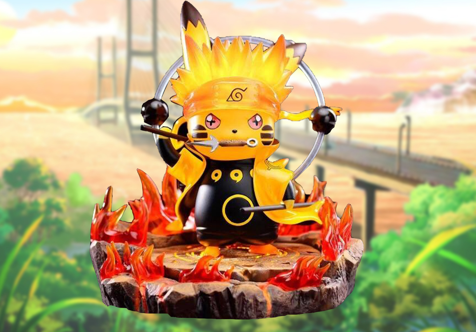 皮卡丘版六道鸣人的手办,开启灯光效果后,被手办特效吸引