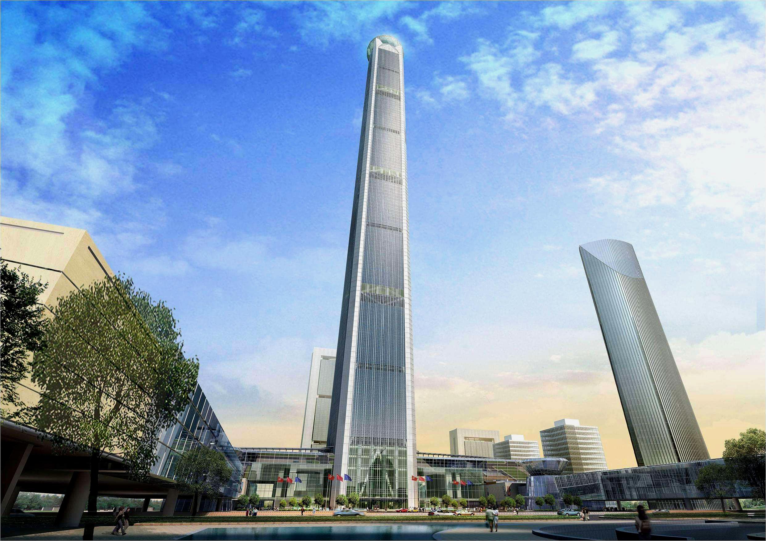 图中所示的建筑为高银金融117大厦,共有117层,建筑总高度为597米,在