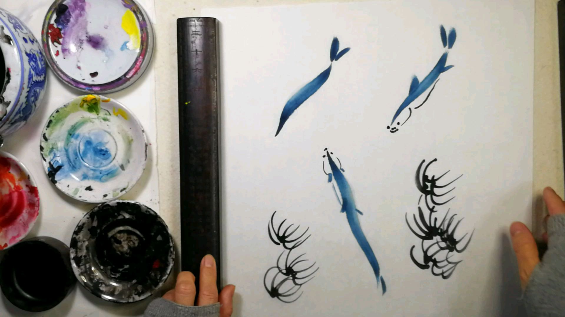 国画入门动物篇零基础教程。第十七章草鱼:分步骤讲解