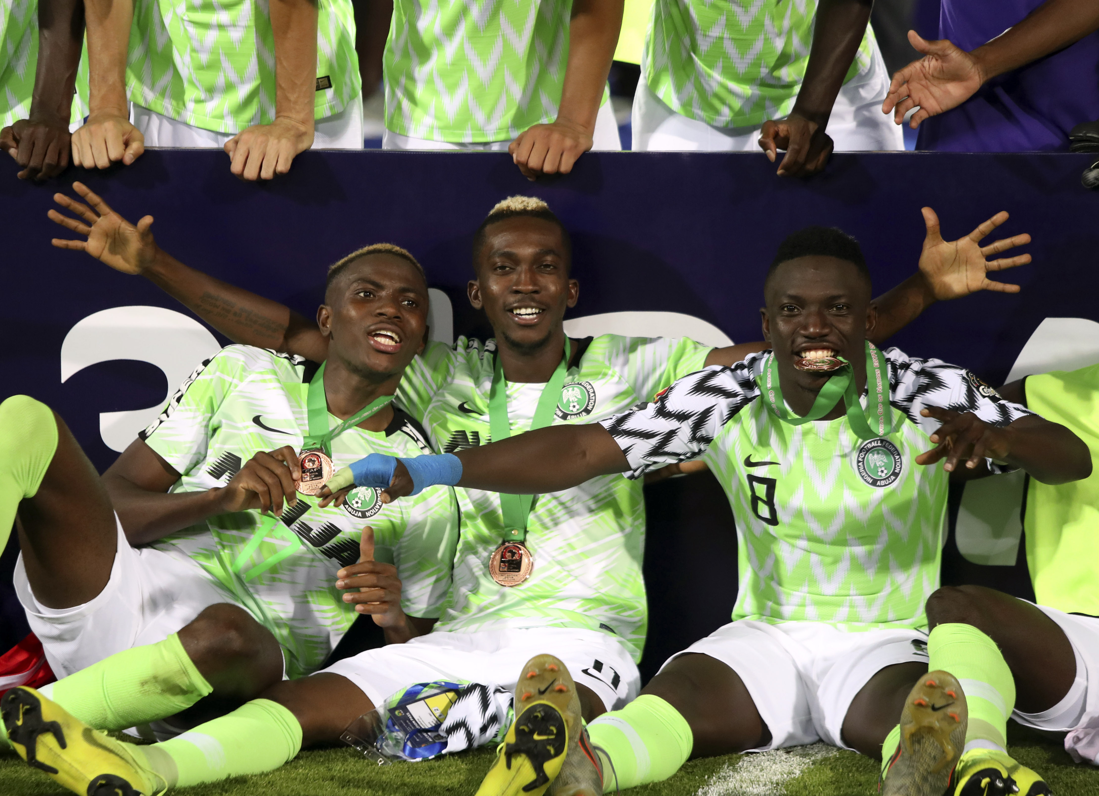 新华社照片,开罗,2019年7月18日    (体育)(4)足球——尼日利亚队获得