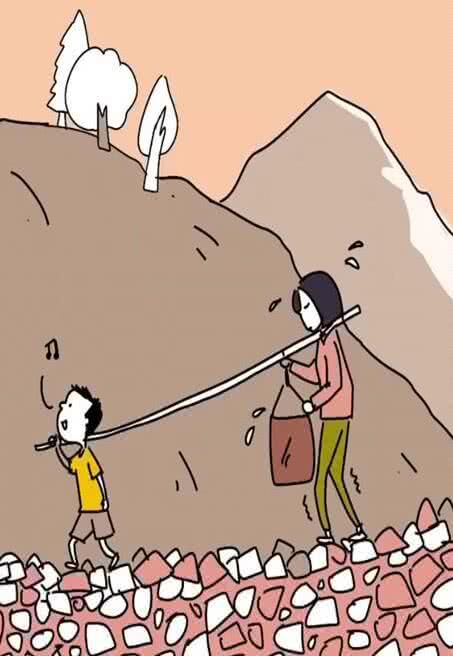 图四:本以为和父母一起承担,却未曾看见母亲悄悄把重担一个人承受了