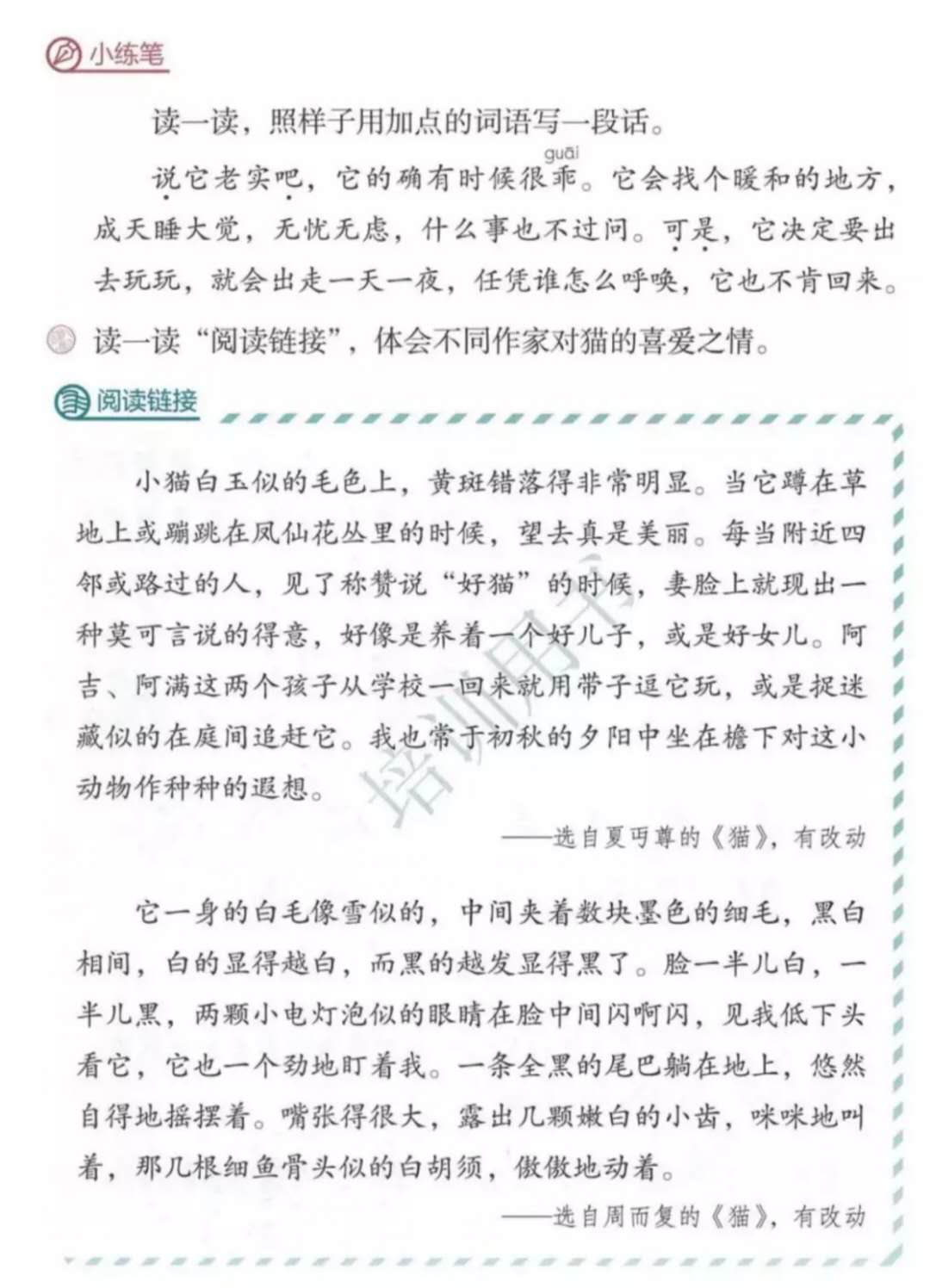 部编小学语文四下13课《猫》的学习指导来了,快给孩子收藏吧