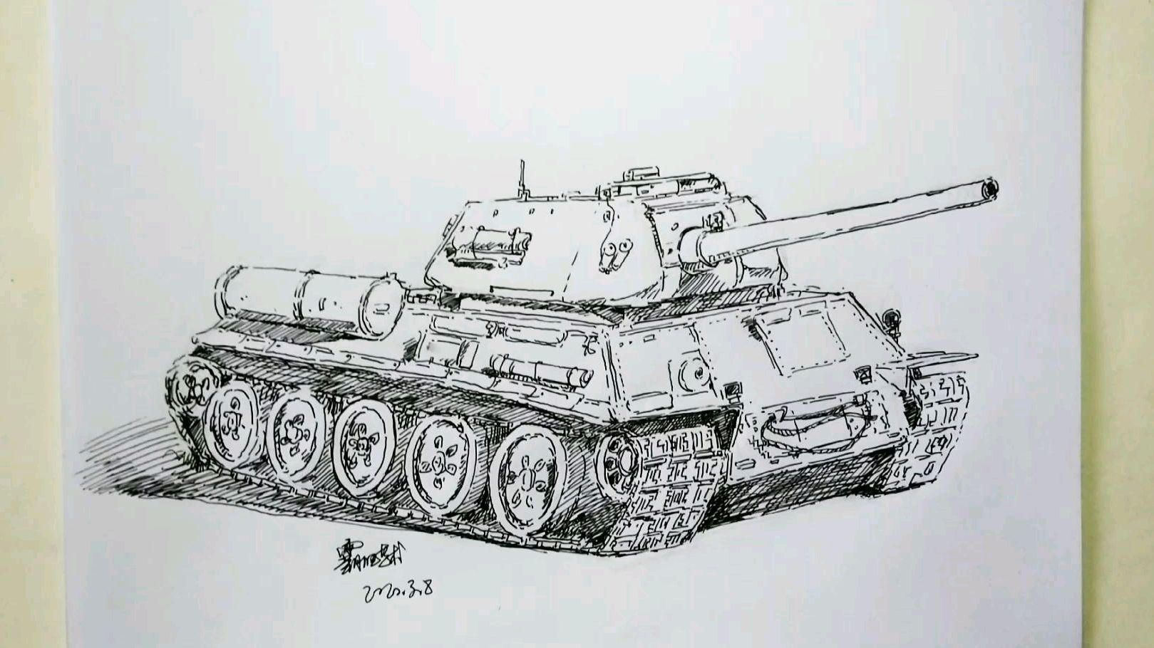 简笔画前苏联T—34坦克,性能最均衡的中型坦克
