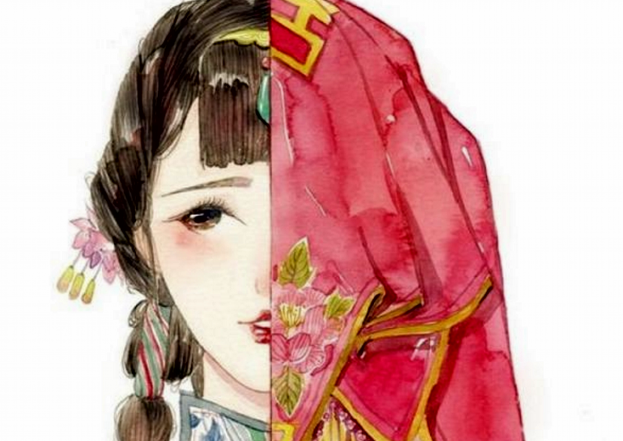 动漫古风女子出嫁壁纸,妆罢低声问夫婿,画眉深浅入时无?