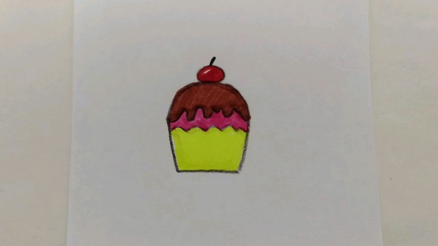 巧克力水果小蛋糕 甜甜的孩子们都爱吃 儿童简笔画教程小朋友学画