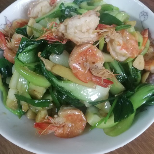 虾炒上海青,快手家常菜