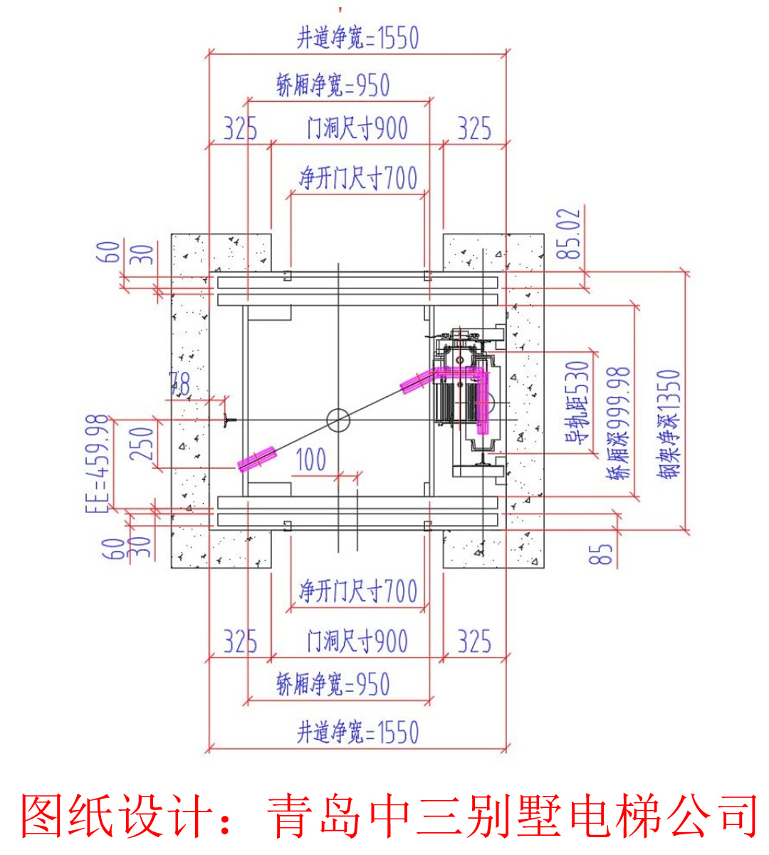 側配重龍門式對向貫通門別墅電梯