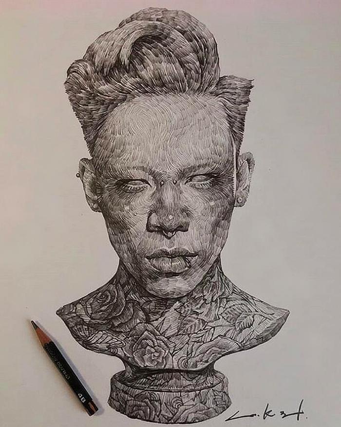 充满力量感的人像铅笔画素描艺术 素描还可以画真漂亮