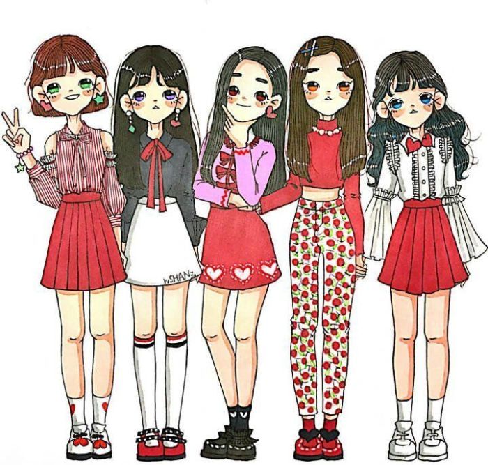 人物卡通插画造型可爱"闺蜜团"精致的服装搭配,好想要个姐妹~ 转载自