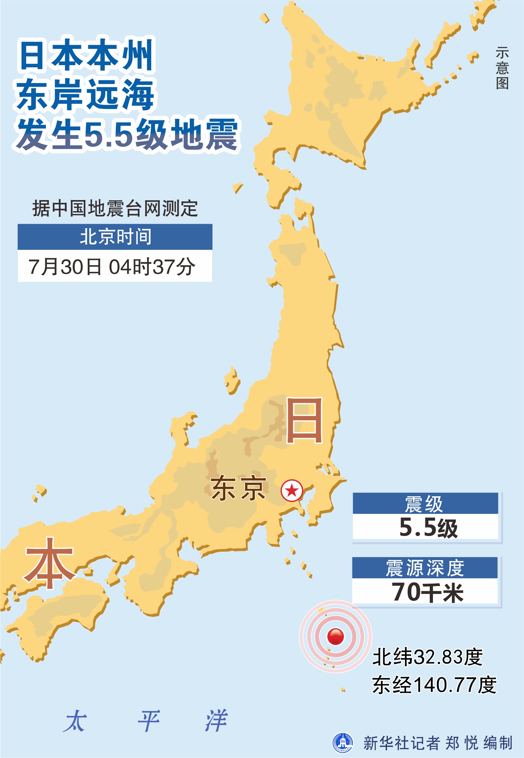 (图表)「地震」日本本州东岸远海发生55级地震