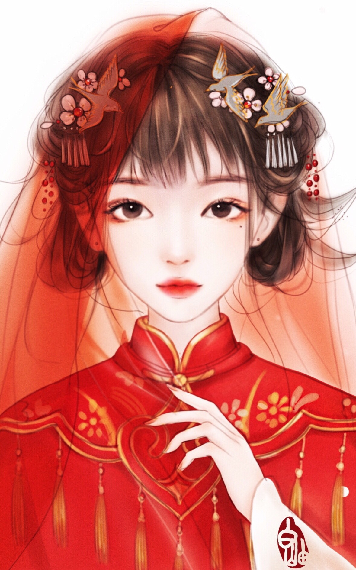 繪畫作品中的紅妝女子,美得精妙絕倫,舉世無雙.