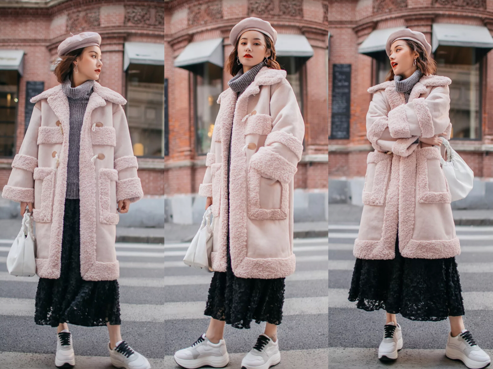冬天很流行穿羊羔毛大衣,这样搭超时髦好看!