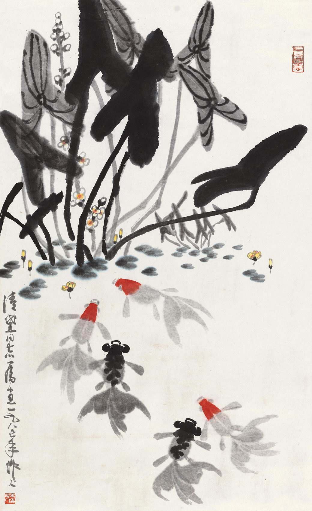 国画大师徐悲鸿爱徒,著名画家吴作人,金鱼国画作品欣赏!