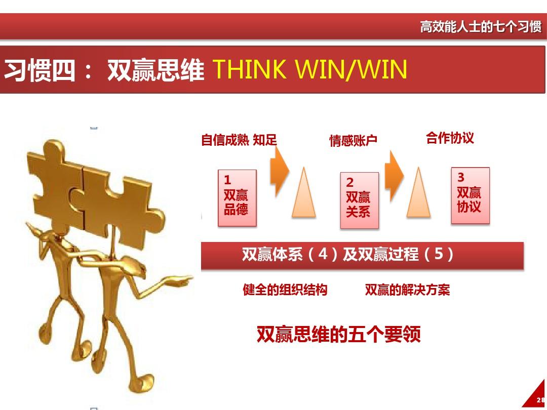 双赢既非损人利己(赢输),亦非损 己利人(输赢).