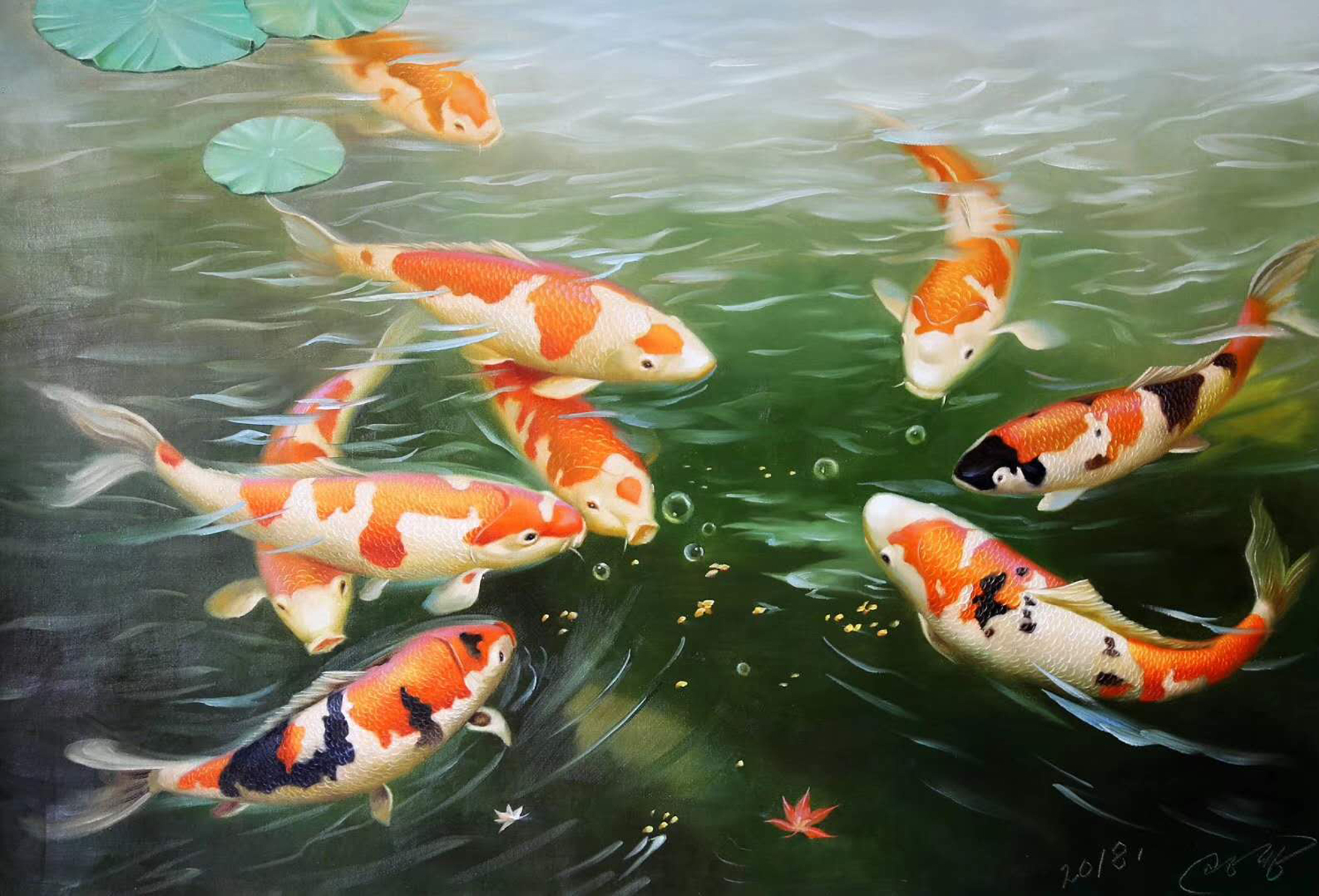日本锦鲤油画图片