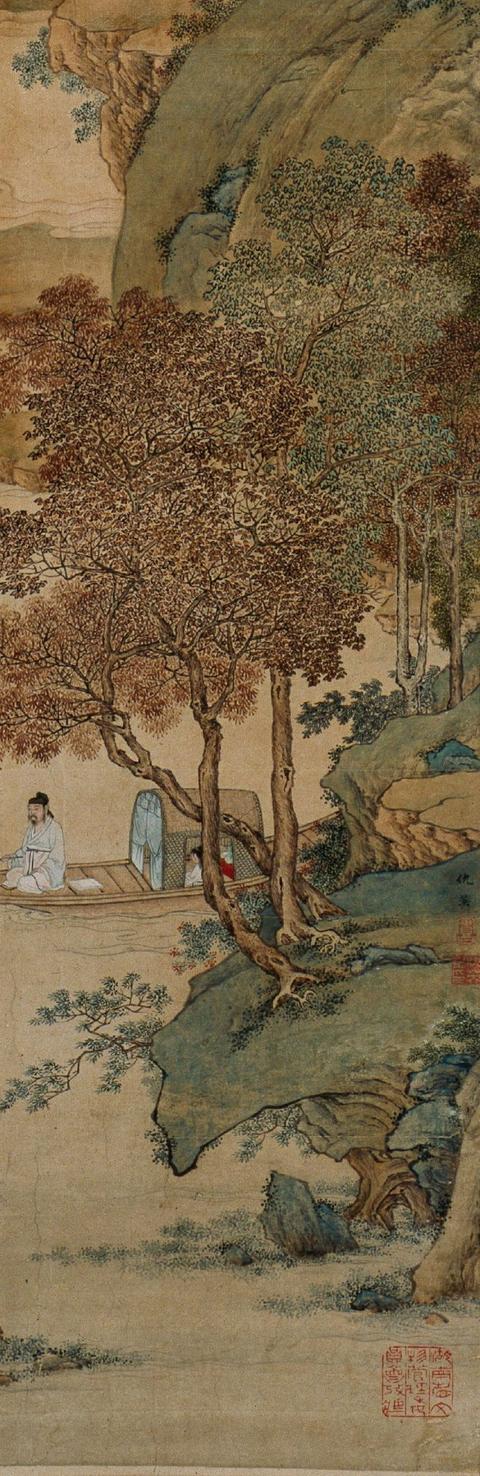 明 仇英《枫溪垂钓图》轴鉴赏