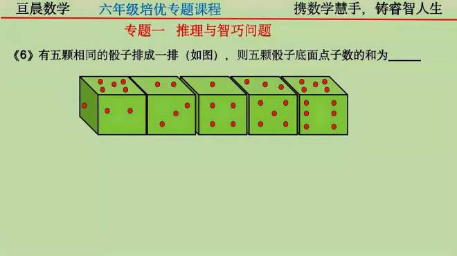 [图]数字推理问题，有五颗相同的骰子排成一排，求五颗骰子底面点数和