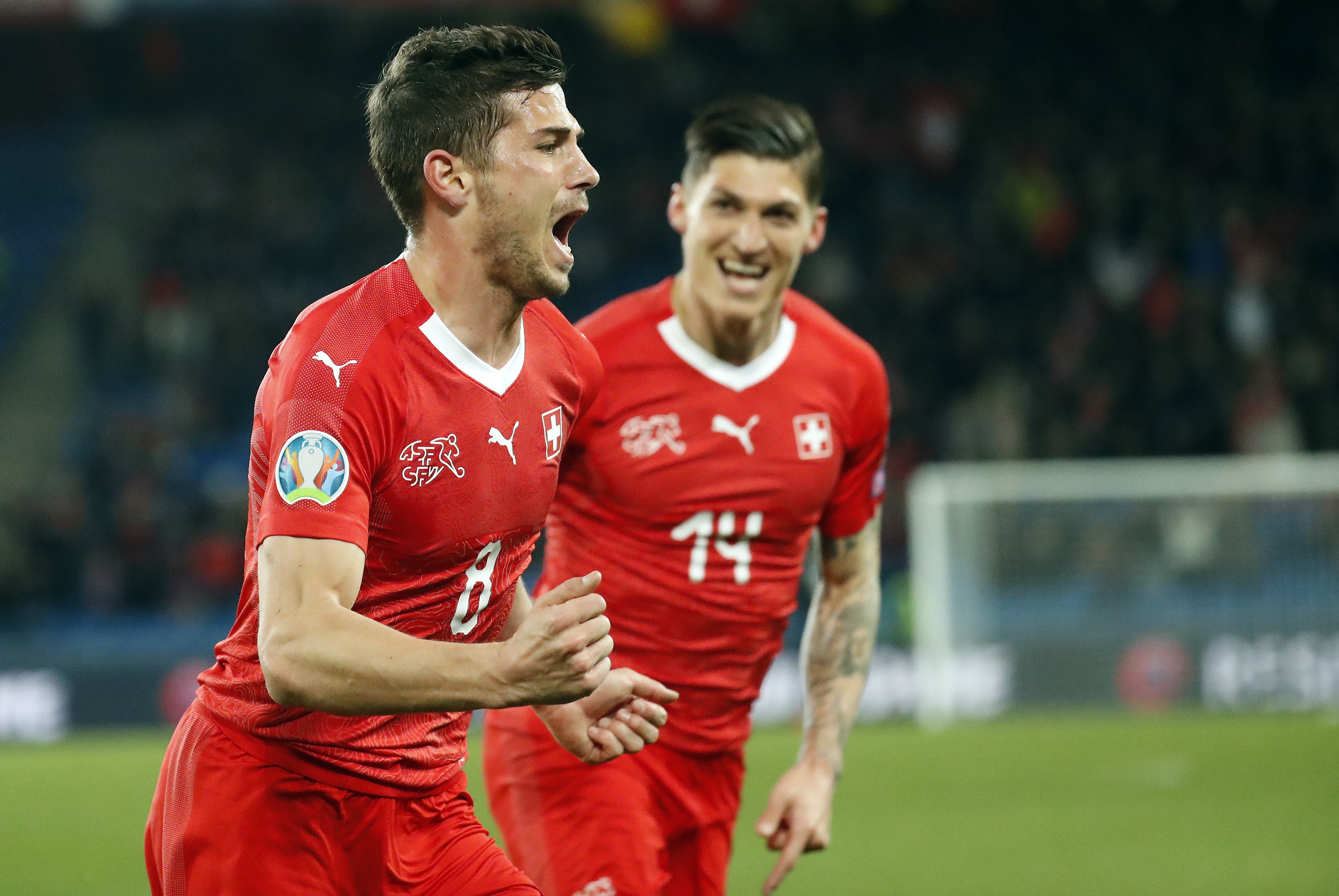 足球——欧锦赛预选赛:瑞士平丹麦