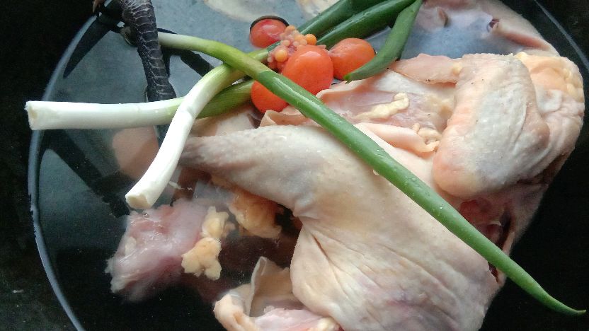 自己养的土鸡炖好了,肉甜汤香营养好