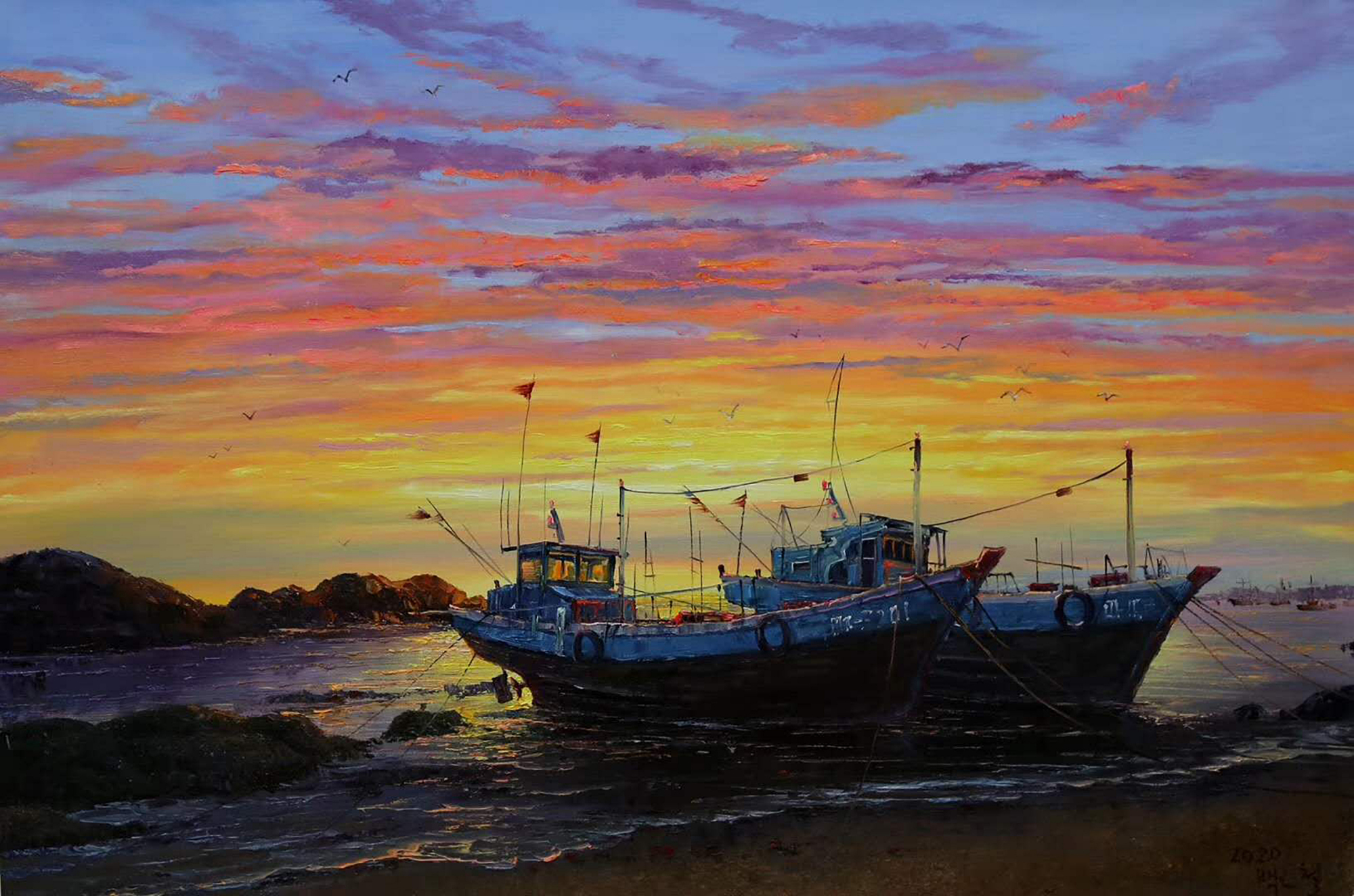 油画,雨过天晴的街景