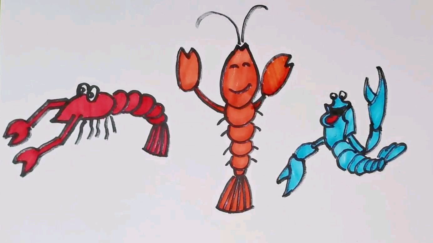 虾的简笔画法,最后一个很威武哦!创意儿童画