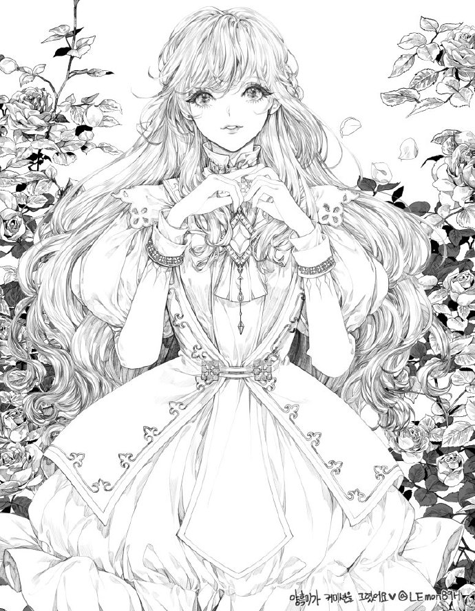 韩国插画师笔下的一组插画线稿,喜欢她们的眼睛