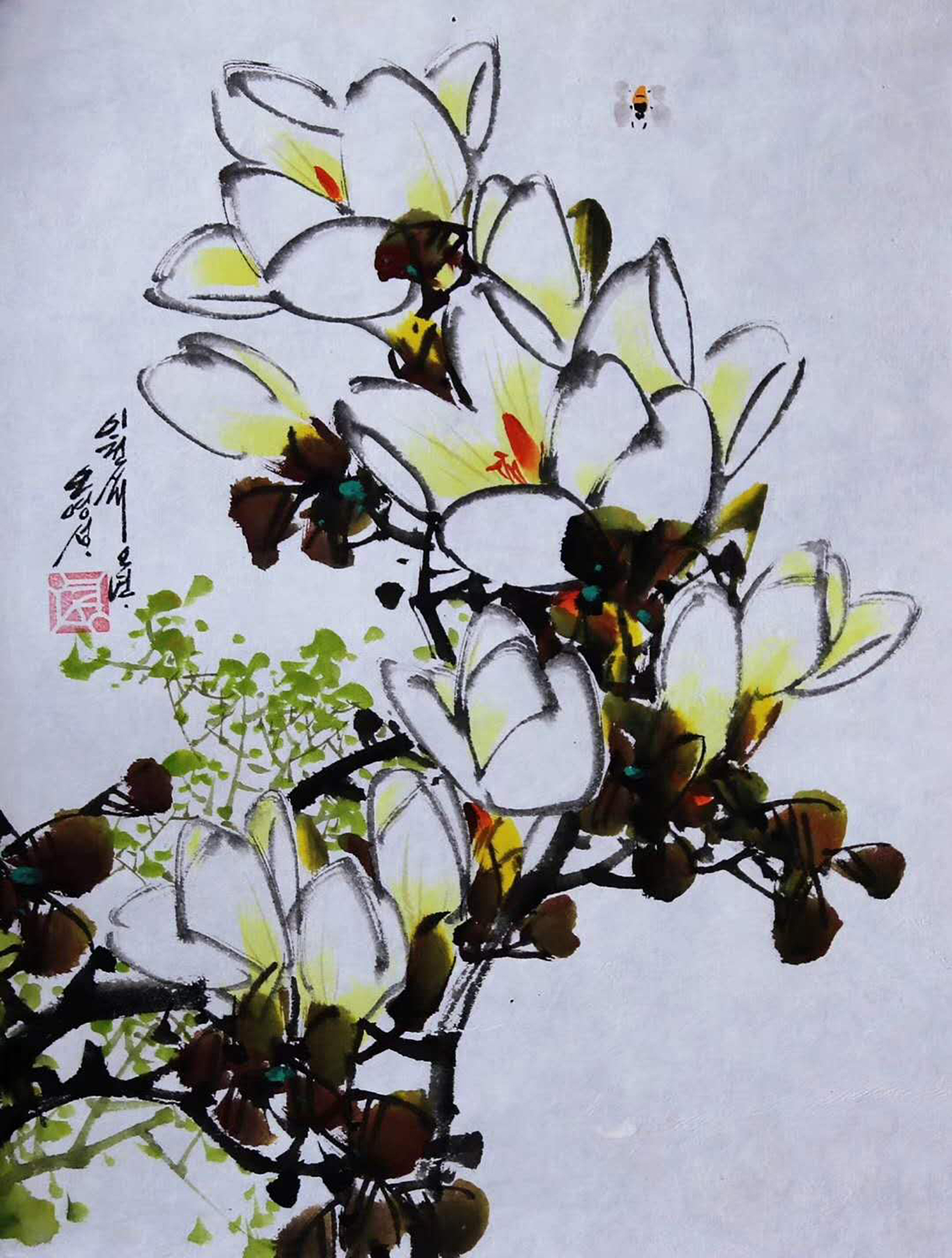 好美的玉兰花,喜欢的水墨花鸟画