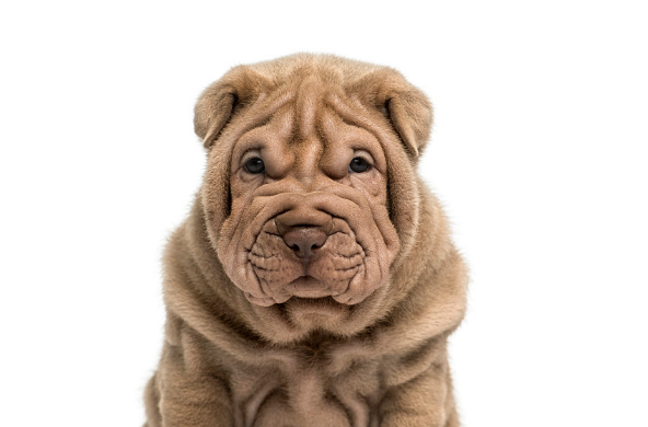 沙皮狗,外表似乎神情忧郁,充满哀怨,喜欢同儿童玩耍