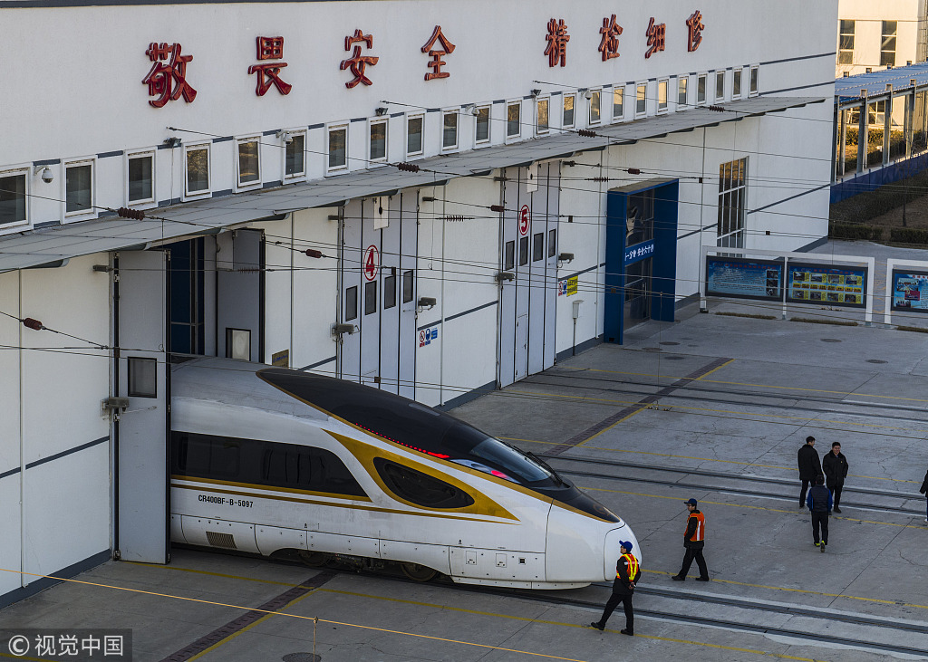 2019年1月17日,动车组正在北京动车段进行日常维护保养和检修,以保证