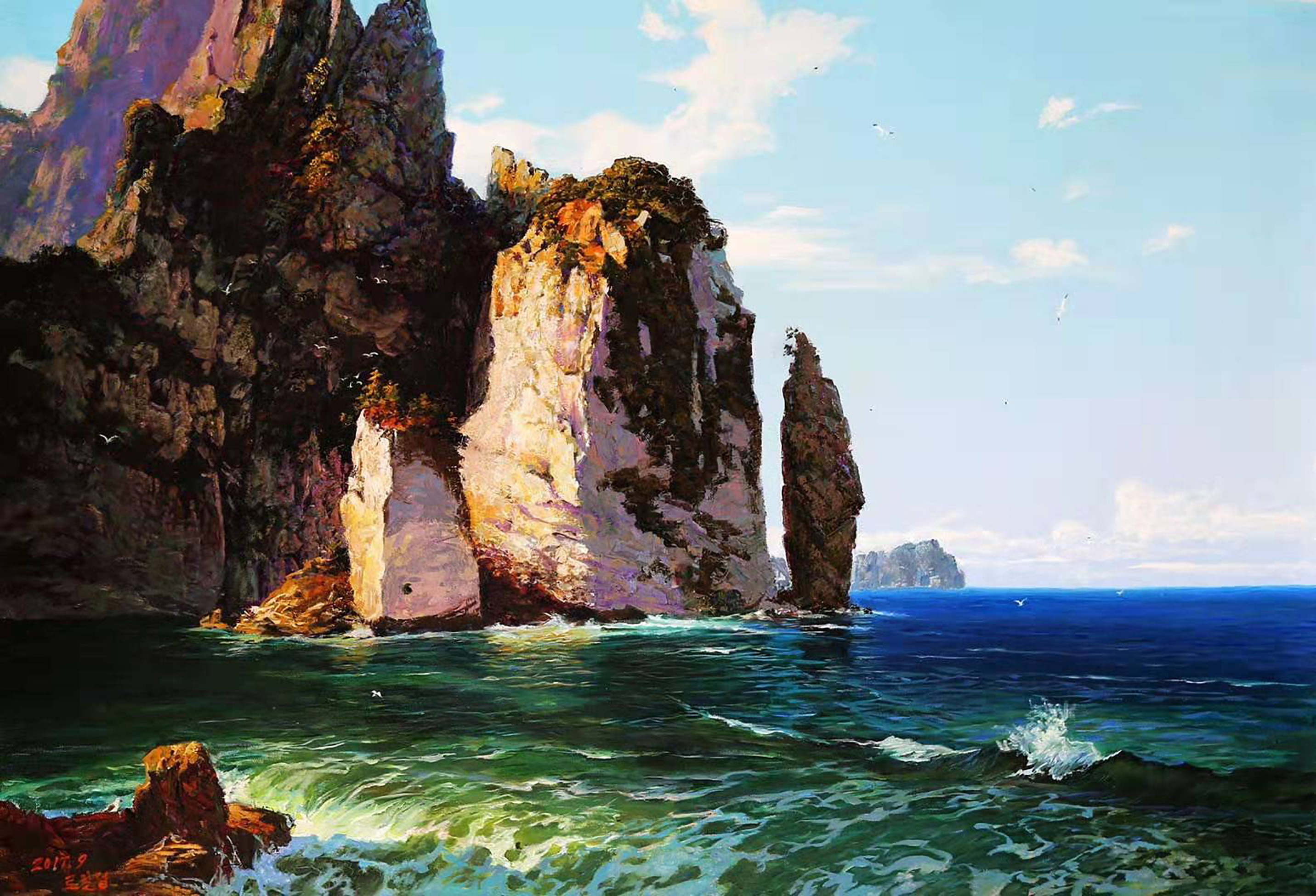 白鸥,海的客人,风景油画